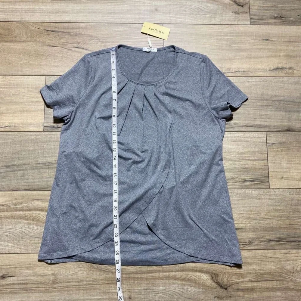 Ekouaer Womens Short Sleeve Pajama Top With Built In Tank Size Large‎ Gray